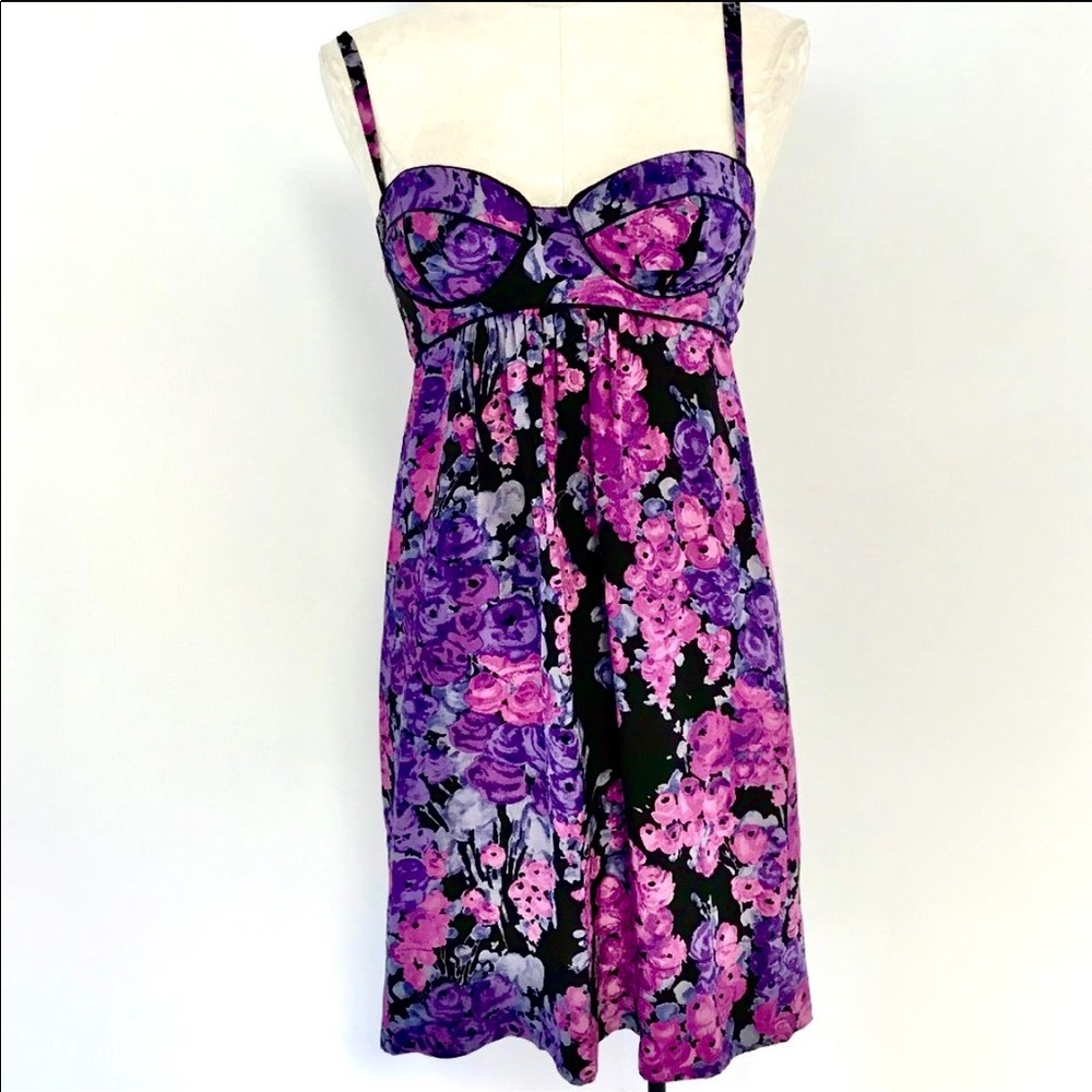 Rebecca Taylor 4 Derby Dress Silk Floral Print Bustier Sundress